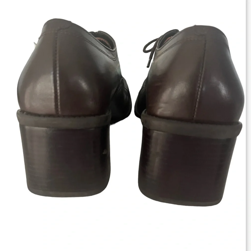 Enzo Angiolini Ea Flexo Leather Lace Up Block Heel Shies Sz8.5 Brown Academia - Picture 2 of 15